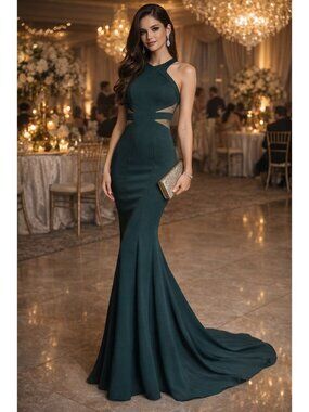Simply Jane Formal Dress Womens 8 Green Prom Gown Mermaid Illusion Long